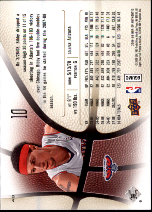 2008-09 SP Authentic #48 Mike Bibby back image
