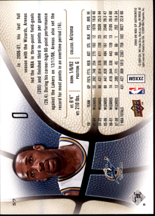 2008-09 SP Authentic #57 Gilbert Arenas back image