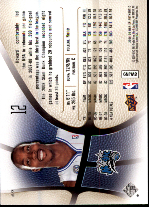 2008-09 SP Authentic #67 Dwight Howard on Fanatics Collect