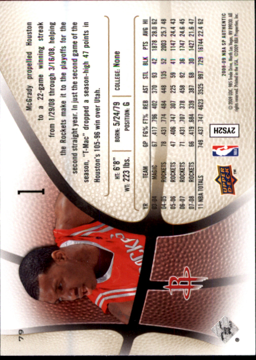 2008-09 SP Authentic #79 Tracy McGrady back image