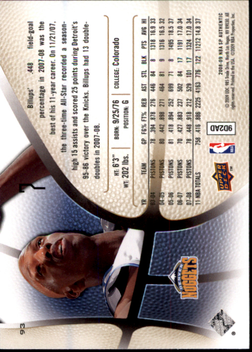 2008-09 SP Authentic #93 Chauncey Billups back image