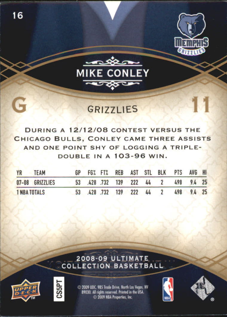 2008-09 Ultimate Collection #16 Mike Conley Jr. back image