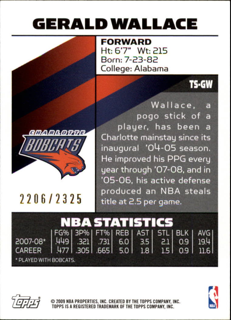 2008-09 Topps Signature #TSGW Gerald Wallace back image