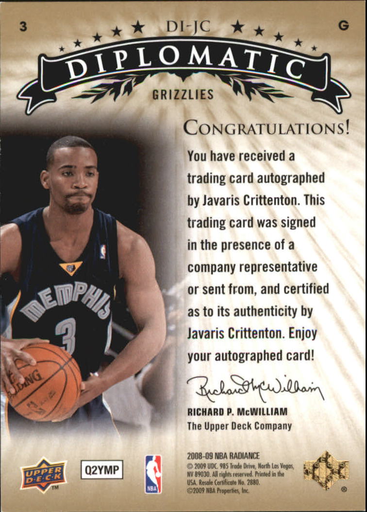 2008-09 Upper Deck Radiance Diplomatic Autographs #DIJC Javaris Crittenton