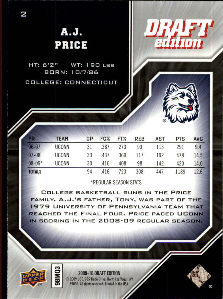 2009-10 Upper Deck Draft Edition #2 A.J. Price back image