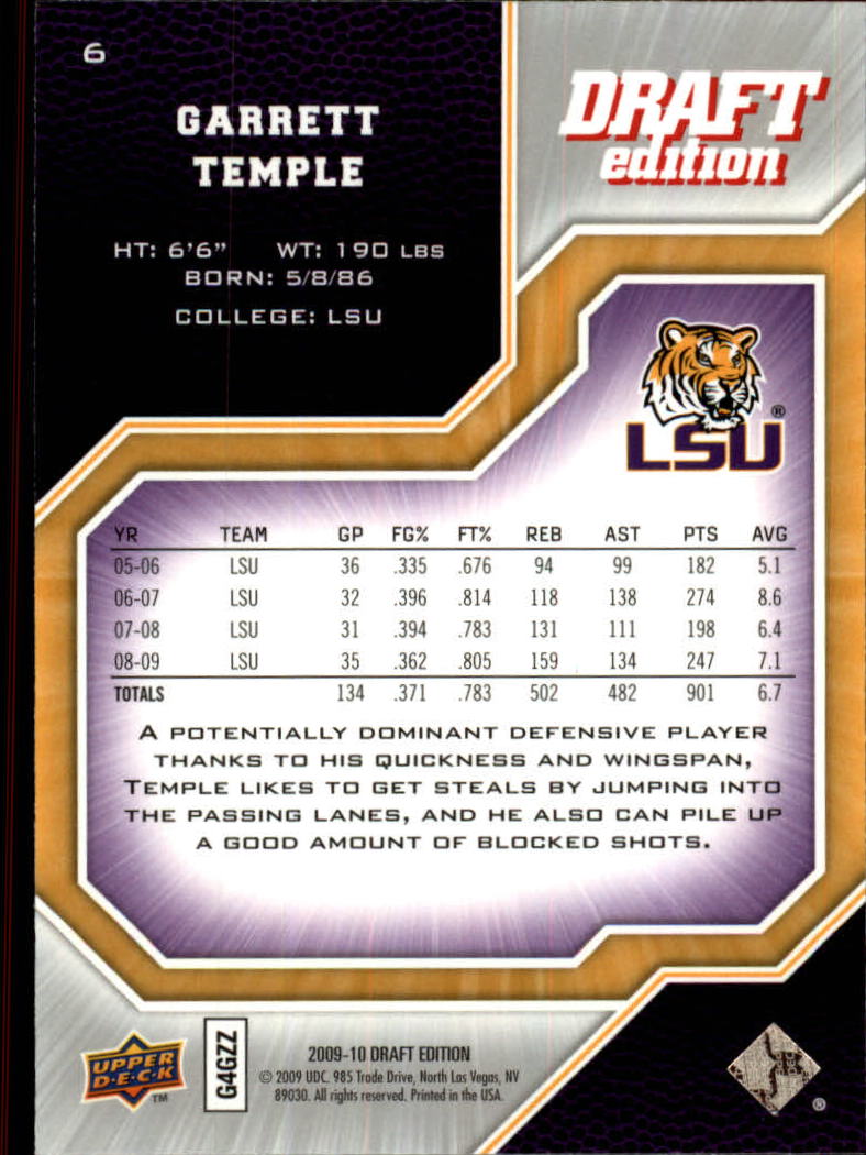 2009-10 Upper Deck Draft Edition #6 Garrett Temple SP back image