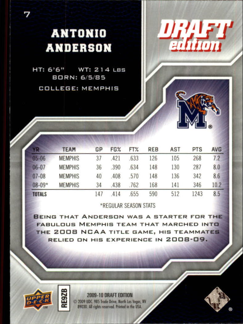 2009-10 Upper Deck Draft Edition #7 Antonio Anderson back image