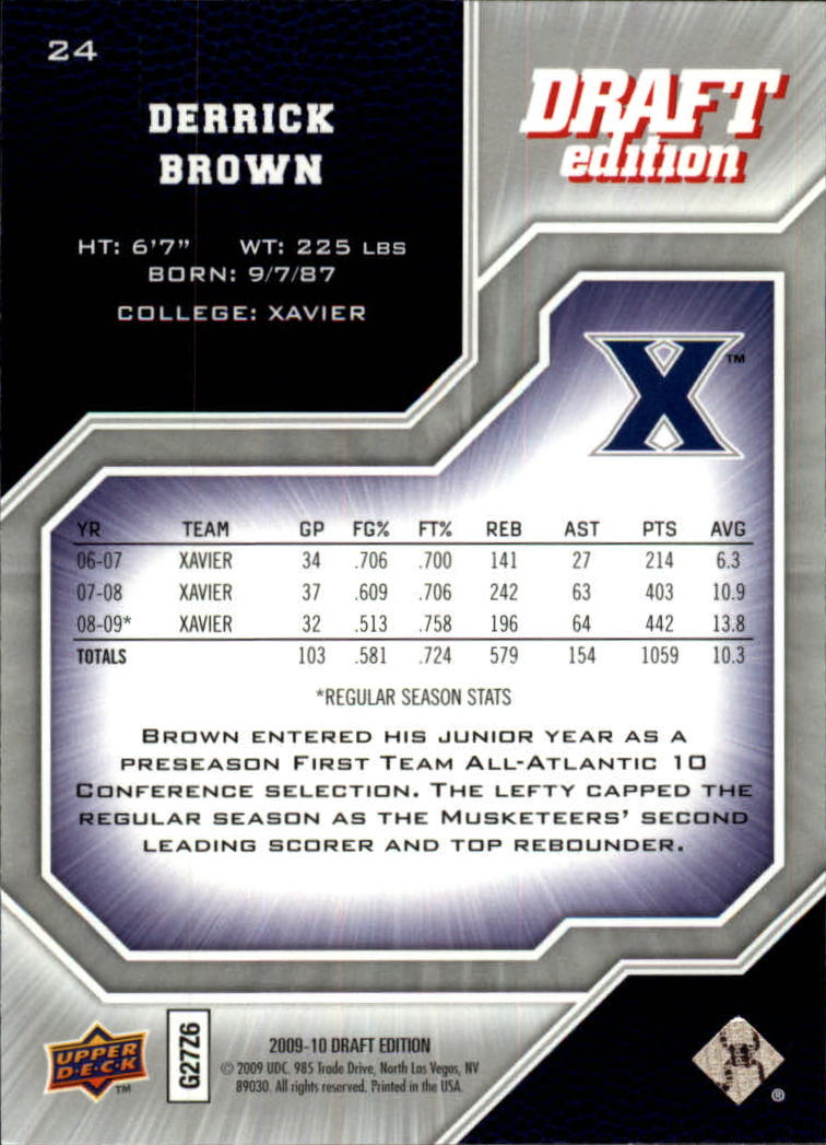 2009-10 Upper Deck Draft Edition #24 Derrick Brown back image