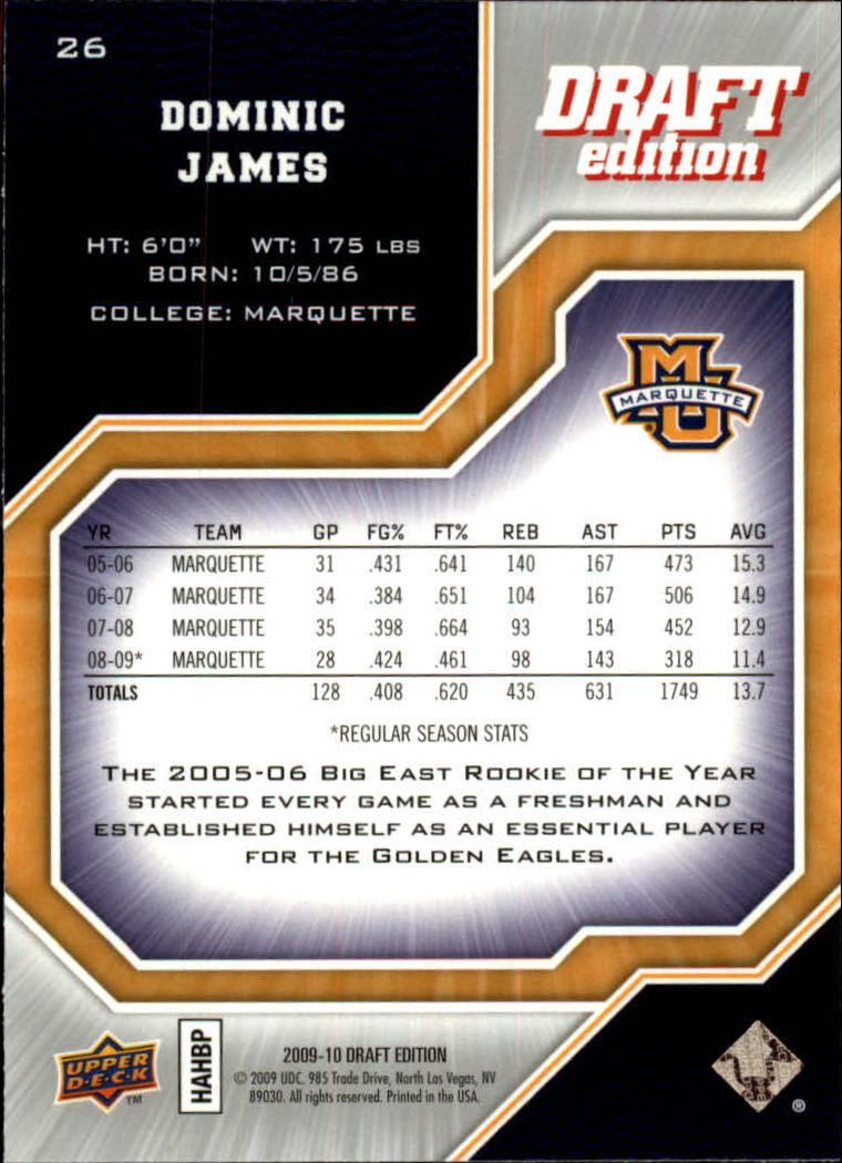 2009-10 Upper Deck Draft Edition #26 Dominic James back image