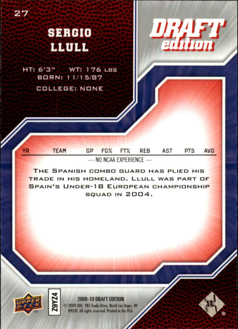 2009-10 Upper Deck Draft Edition #27 Sergio Llull SP back image