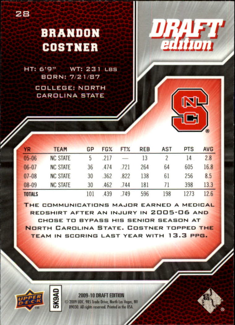 2009-10 Upper Deck Draft Edition #28 Brandon Costner back image