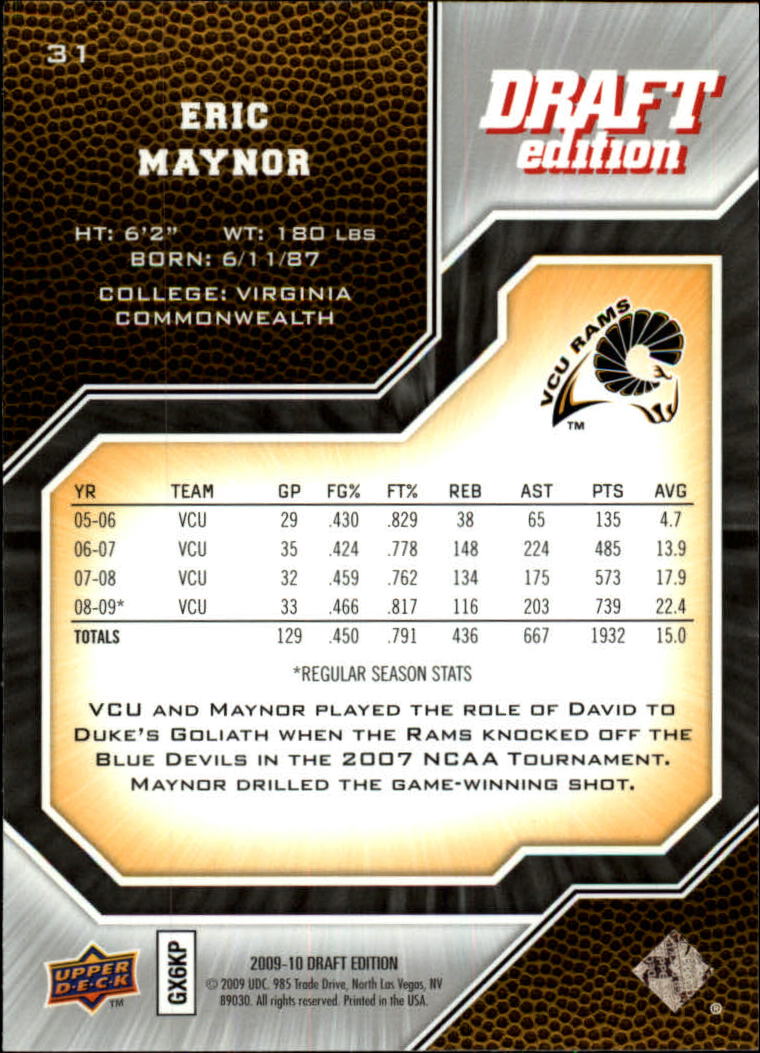 2009-10 Upper Deck Draft Edition #31 Eric Maynor back image