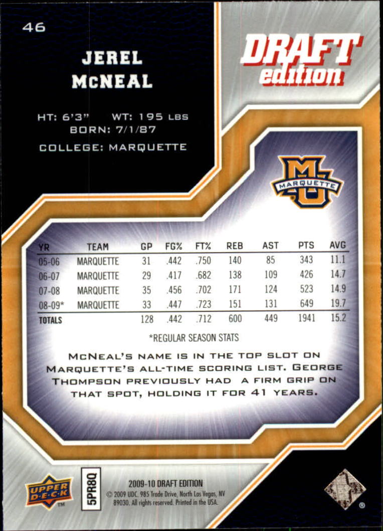 2009-10 Upper Deck Draft Edition #46 Jerel McNeal back image
