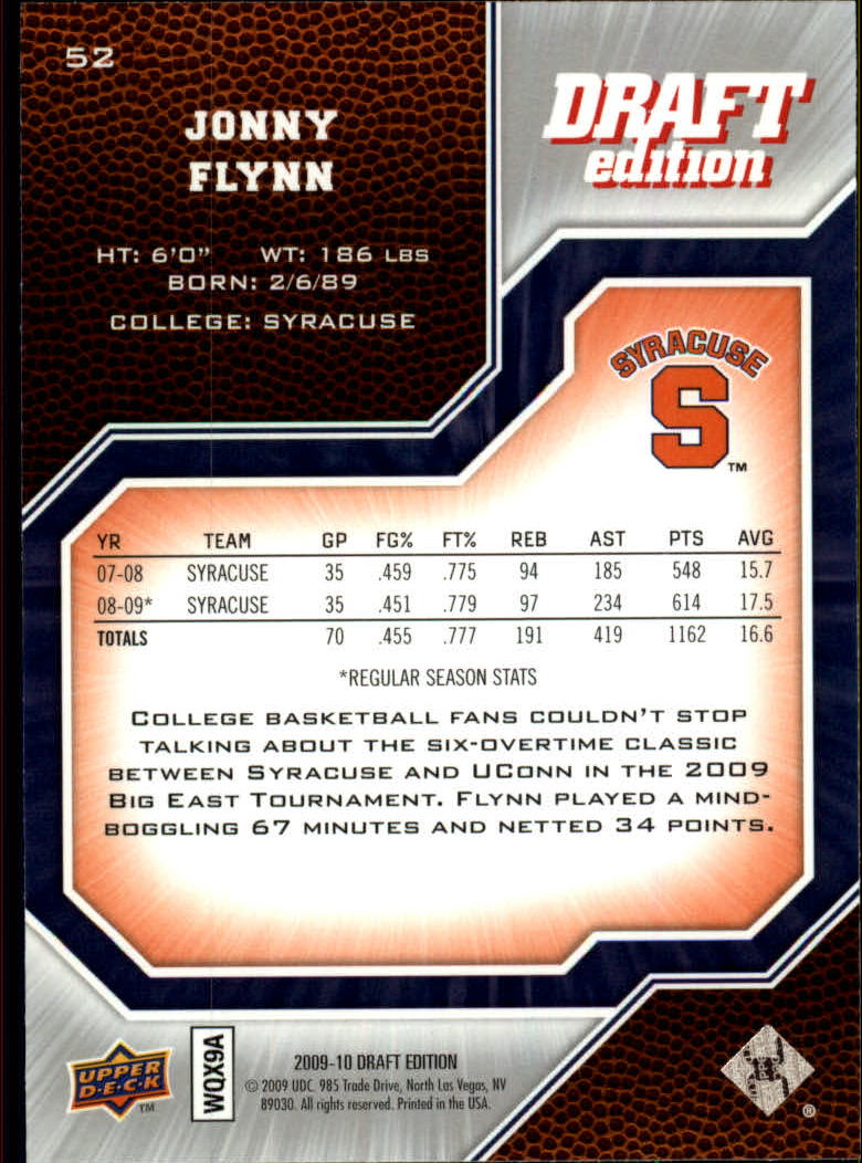 2009-10 Upper Deck Draft Edition #52 Jonny Flynn back image