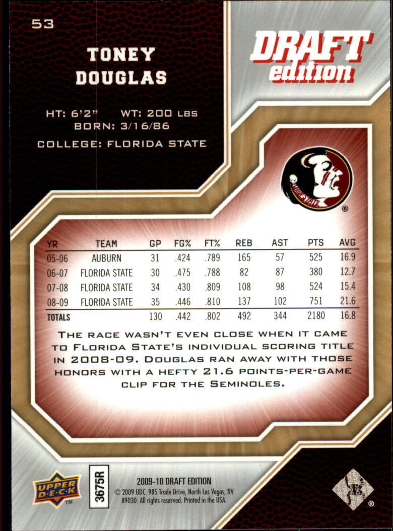 2009-10 Upper Deck Draft Edition #53 Toney Douglas SP back image