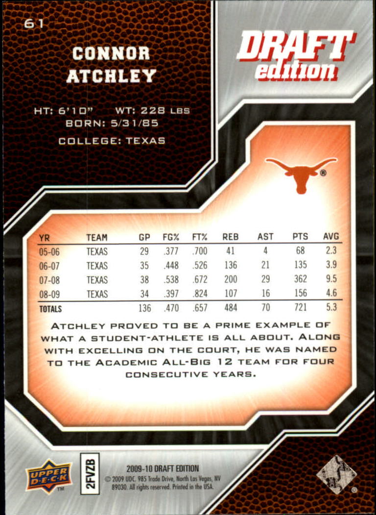 2009-10 Upper Deck Draft Edition #61 Connor Atchley back image