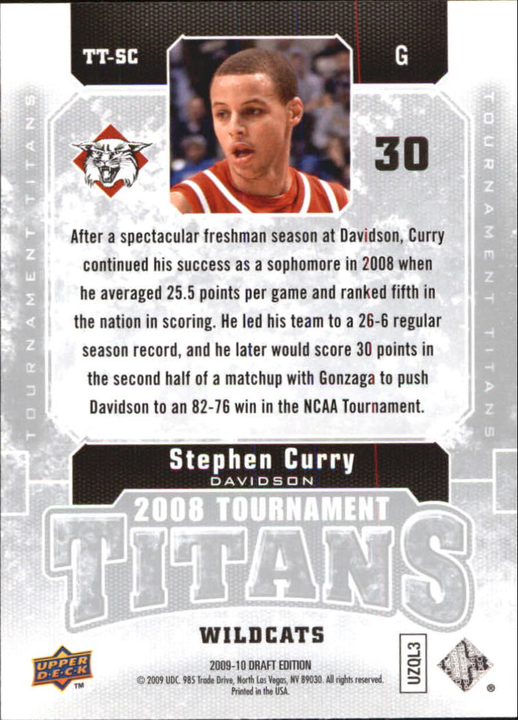 2009-10 Upper Deck Draft Edition Tournament Titans #TTSC Stephen Curry back image