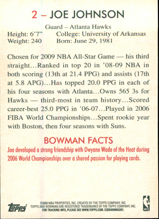 2009-10 Bowman 48 #2 Joe Johnson back image