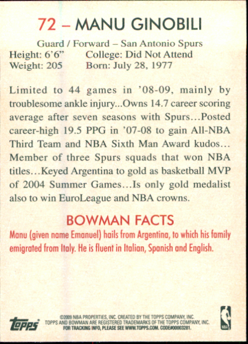 Manu Ginobili cards (2003-2018) Spurs - You Choose - Picture 84 of 163