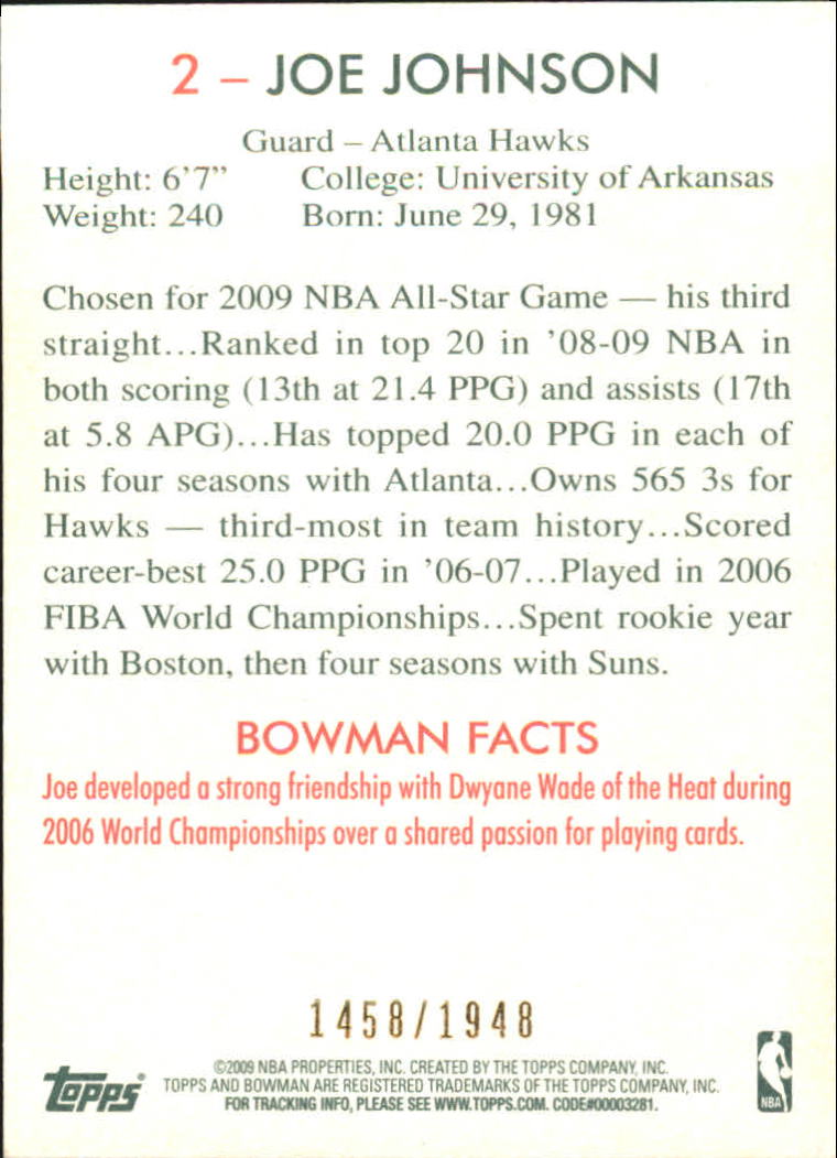 2009-10 Bowman 48 Blue #2 Joe Johnson back image