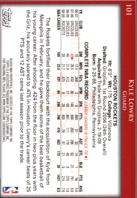 2009-10 Topps #101 Kyle Lowry back image