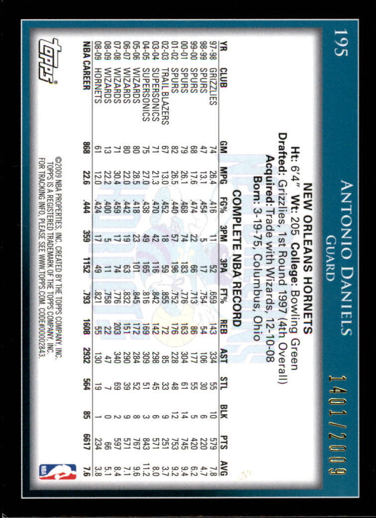 2009-10 Topps Gold #195 Antonio Daniels back image