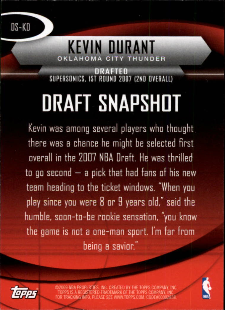 2009-10 Topps Draft Snapshot #DSKD Kevin Durant back image