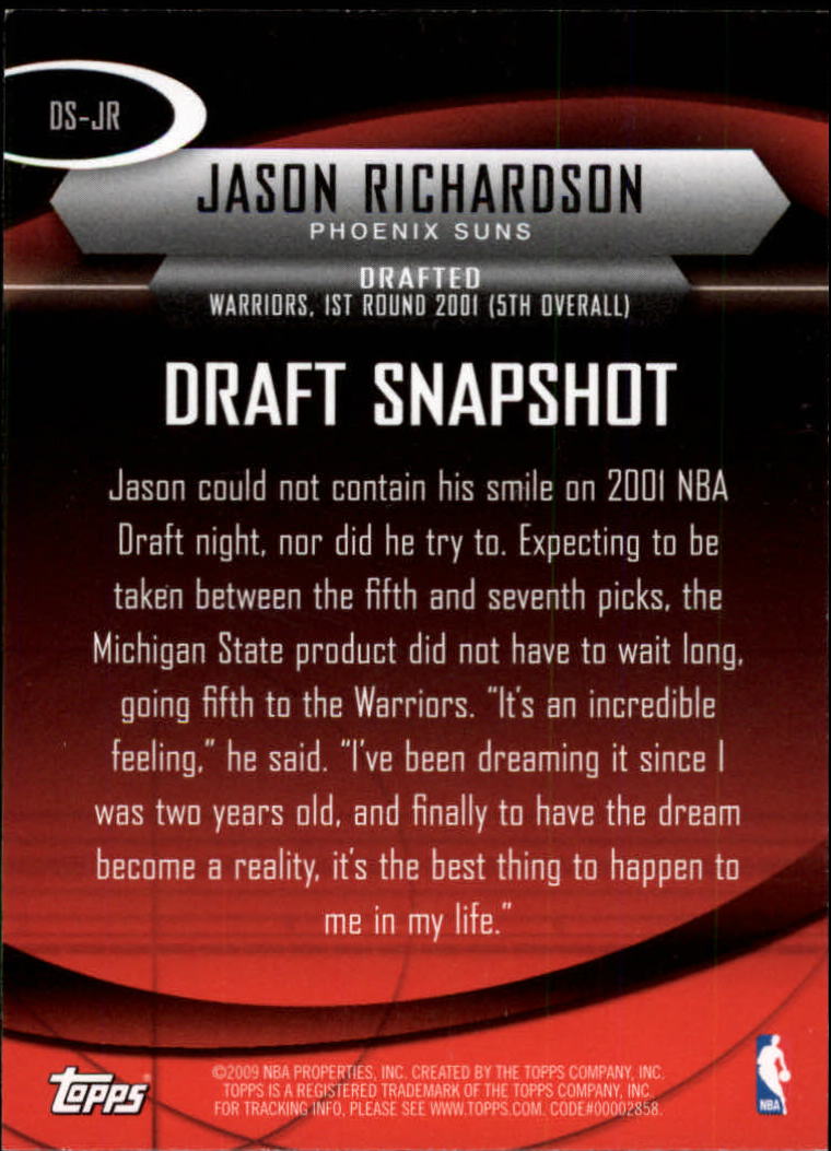 2009-10 Topps Draft Snapshot #DSJR Jason Richardson back image