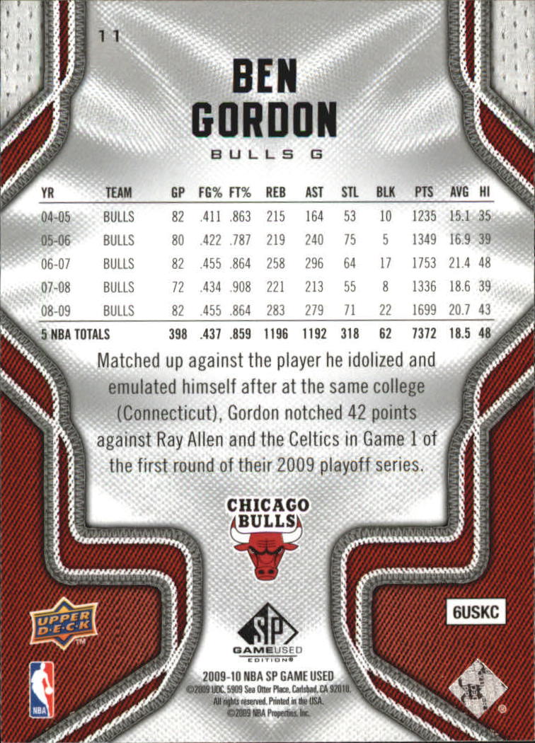 2009-10 SP Game Used #11 Ben Gordon back image
