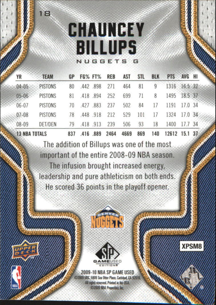 2009-10 SP Game Used #18 Chauncey Billups back image