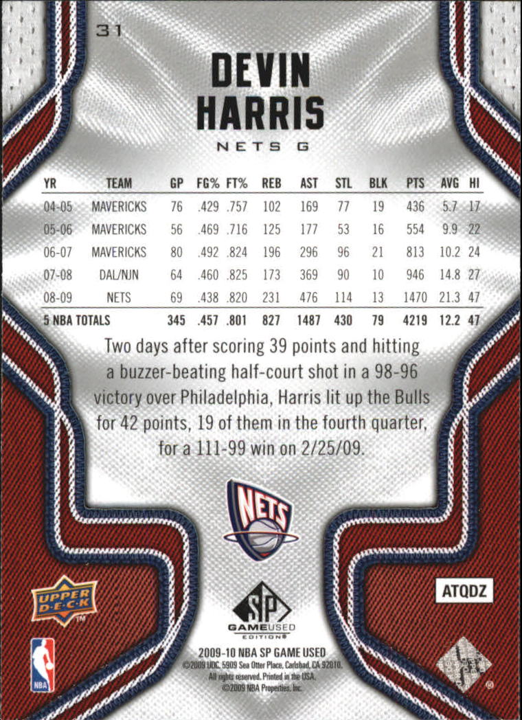 2009-10 SP Game Used #31 Devin Harris back image
