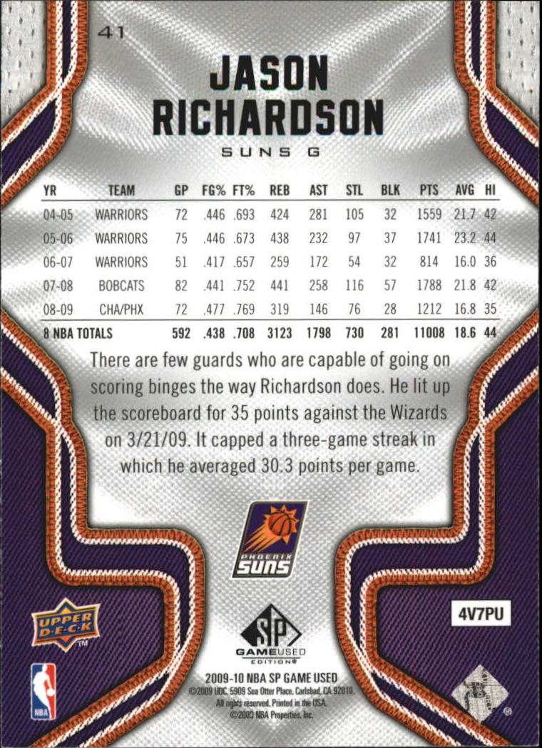 2009-10 SP Game Used #41 Jason Richardson back image