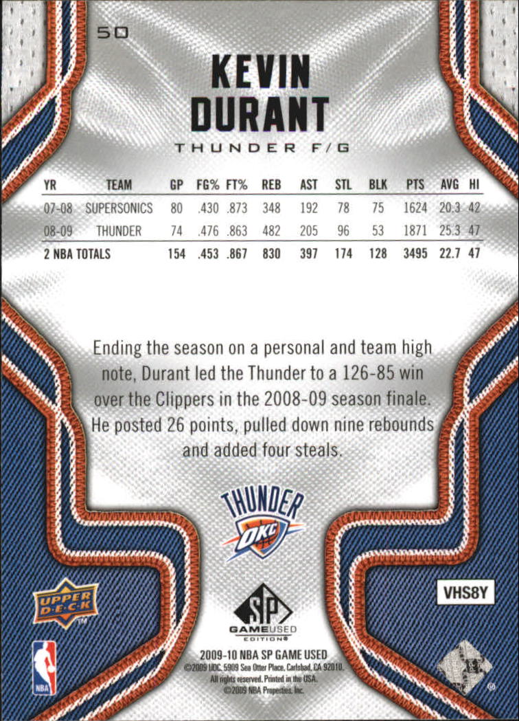 2009-10 SP Game Used #50 Kevin Durant back image