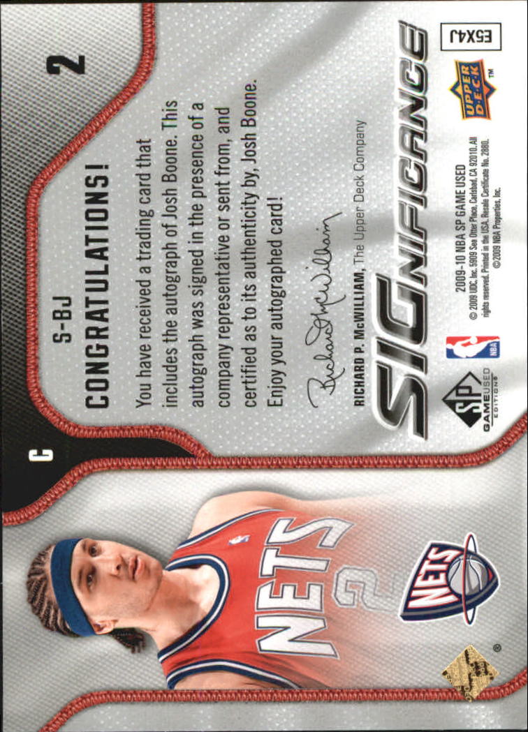 2009-10 SP Game Used SIGnificance #SBJ Josh Boone back image
