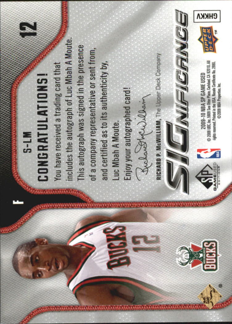 2009-10 SP Game Used SIGnificance #SLM Luc Mbah A Moute back image
