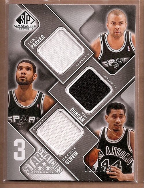 2009-10 SP Game Used 3 Star Swatches #3SDGP George Gervin/Tim Duncan/Tony Parker