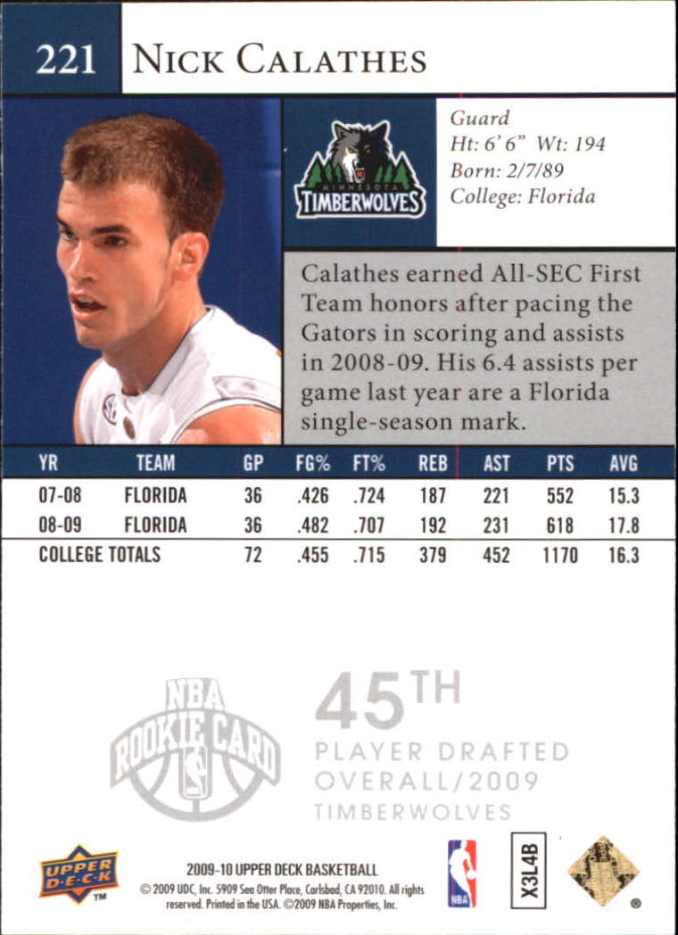 2009-10 Upper Deck Star Rookies Gold #221 Nick Calathes back image