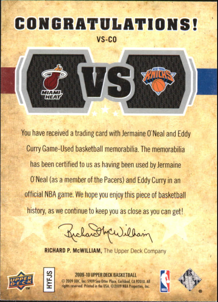 2009-10 Upper Deck VS Dual Materials #VSCO Eddy Curry/Jermaine O'Neal back image