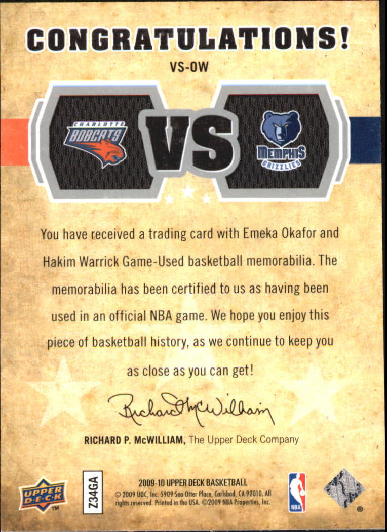 2009-10 Upper Deck VS Dual Materials #VSOW E.Okafor/H.Warrick/570