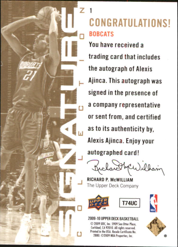 2009-10 Upper Deck Signature Collection #1 Alexis Ajinca back image
