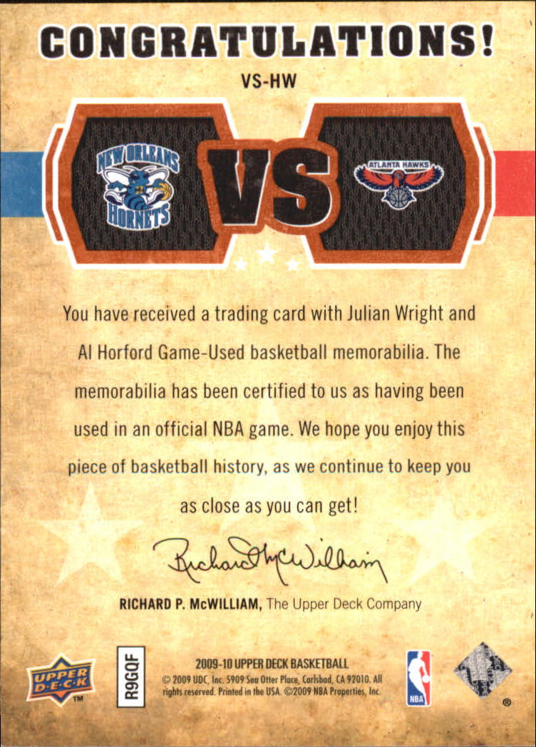 2009-10 Upper Deck VS Dual Materials Bronze #VSHW Al Horford/Julian Wright