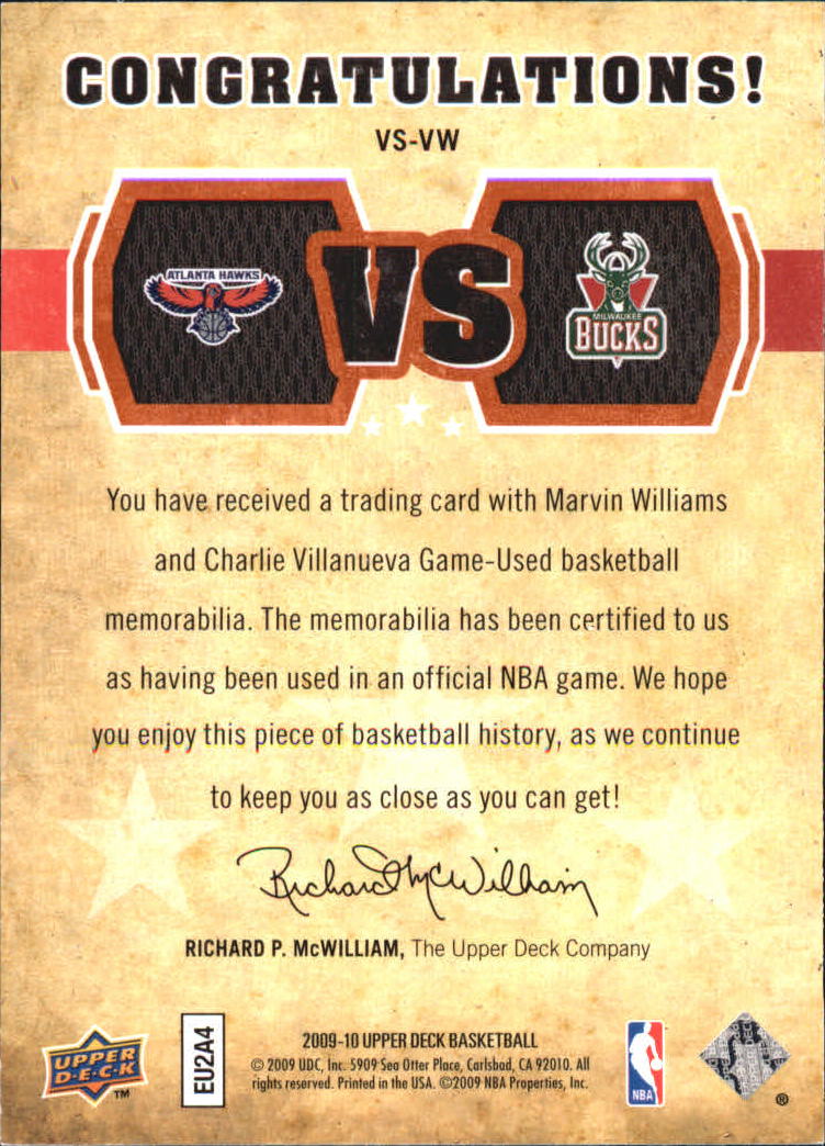 2009-10 Upper Deck VS Dual Materials Bronze #VSVW C.Villanueva/M.Williams #'d 024/150 JSY#!!