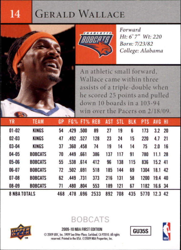 2009-10 Upper Deck First Edition #14 Gerald Wallace back image
