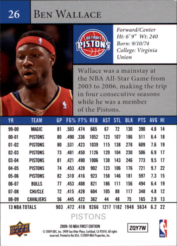 2009-10 Upper Deck First Edition #26 Ben Wallace back image