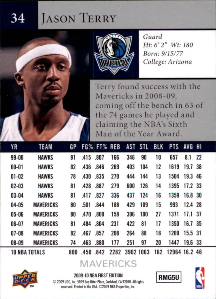 2009-10 Upper Deck First Edition #34 Jason Terry back image