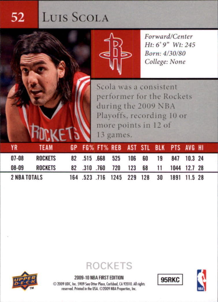 2009-10 Upper Deck First Edition #52 Luis Scola back image