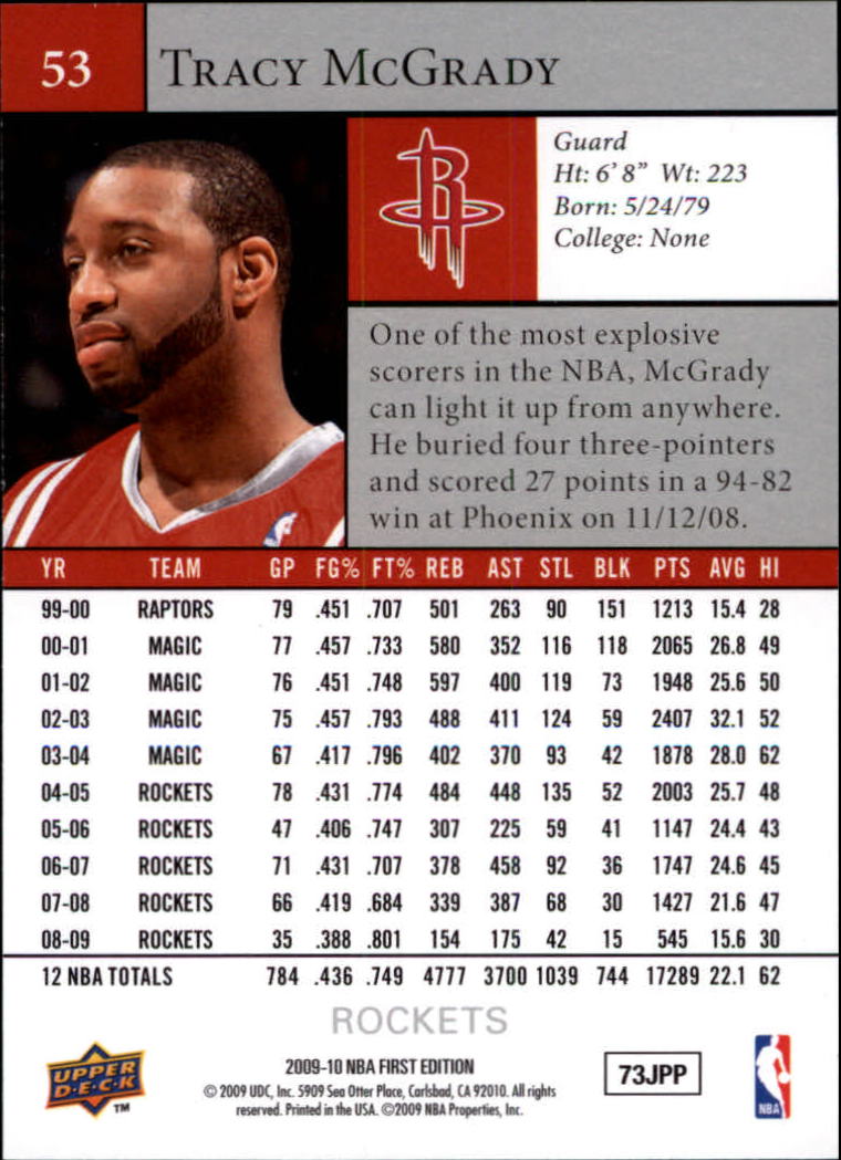 2009-10 Upper Deck First Edition #53 Tracy McGrady back image