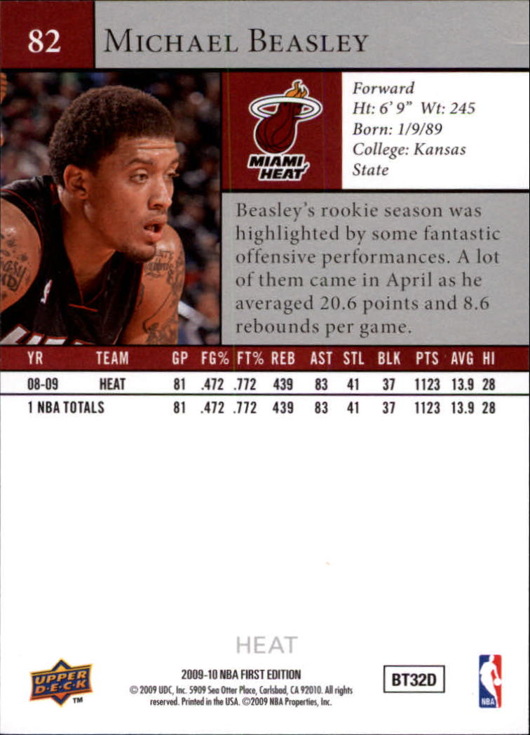 2009-10 Upper Deck First Edition #82 Michael Beasley back image