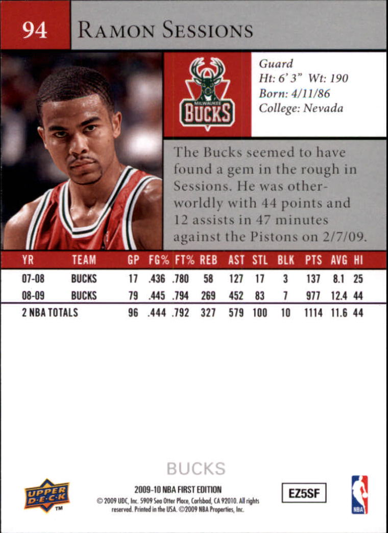 2009-10 Upper Deck First Edition #94 Ramon Sessions back image