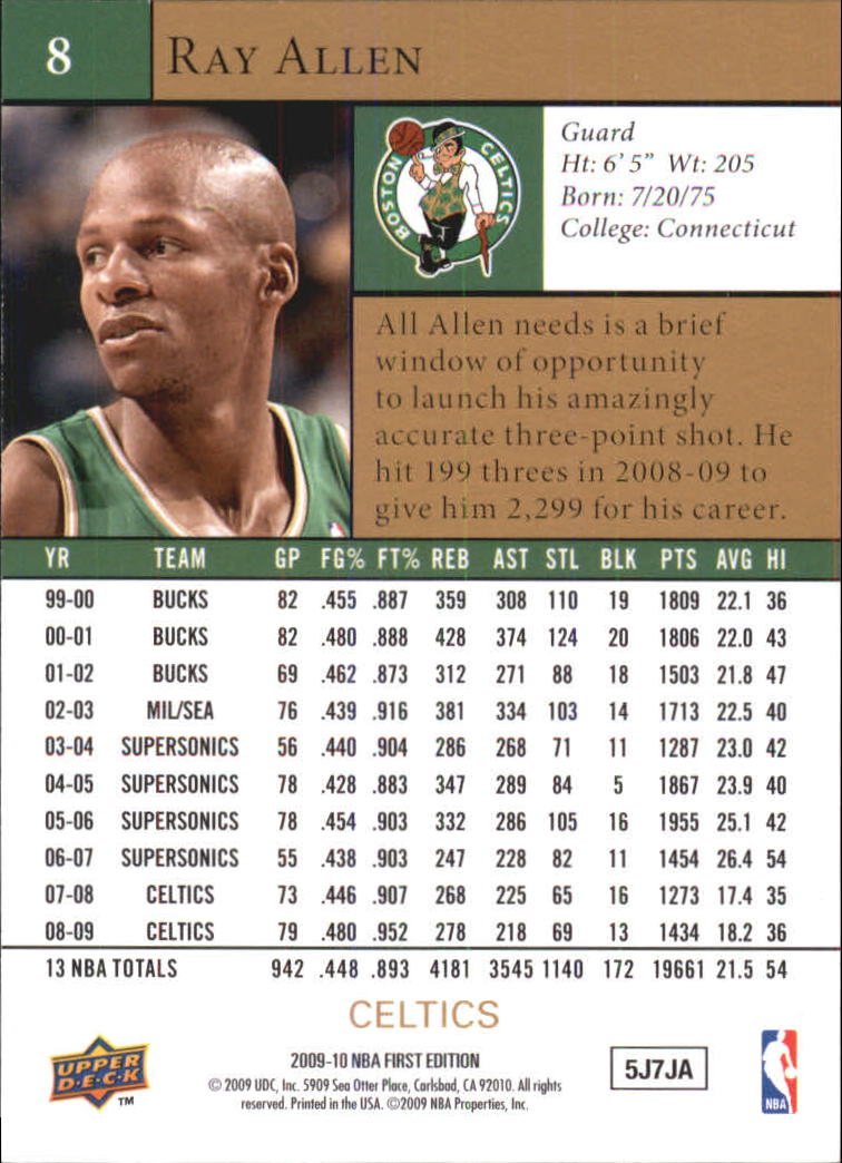 2009-10 Upper Deck First Edition Gold #8 Ray Allen back image